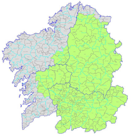 Mapa da distribución dos soutos en Galicia