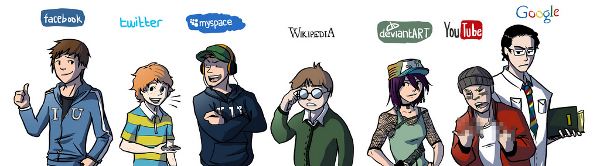 Dibujo de jóvenes con distintas redes sociales