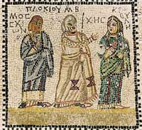 mosaico que representa unha escena de "Plokion", obra perdida de Menandro