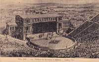 teatro de Dionisos en Atenas segundo unha reconstruci&oacute;n de comezos do s&eacute;culo XX