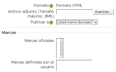 Opciones del blog de Moodle