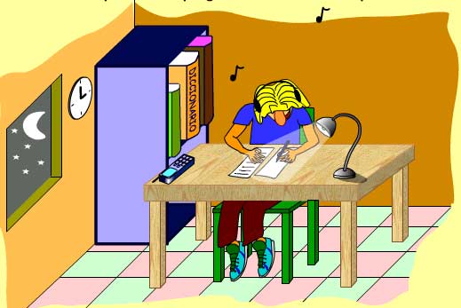 Imagen de un chico intentando estudiar en su habitaci&oacute;n