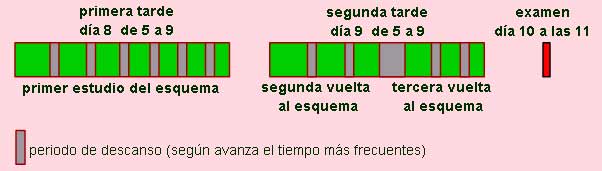 Imagen con el esquema de la programaci&oacute;n para estudiar un examen con los periodos de estudio y descanso.