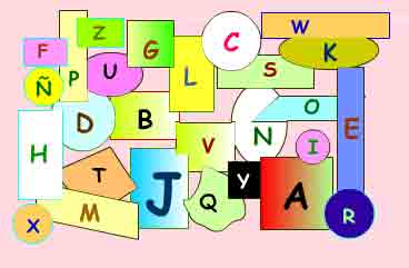 Imagen con letras del alfabeto descolocadas por toda la imagen incluidas en formas geom�ticas.