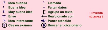 S&iacute;mbolos &uacute;tiles para utilizarlos en las anotaciones marginales